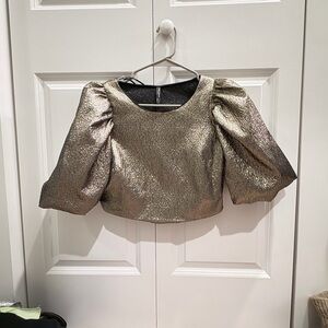 Zara Metallic Gold Puff-Sleeve Crop Top